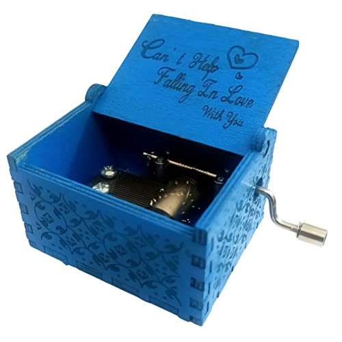 Image of Zesta Wooden Hand Cranked Collectable Engraved Music Box (Cant Help Falling in Love Blue)