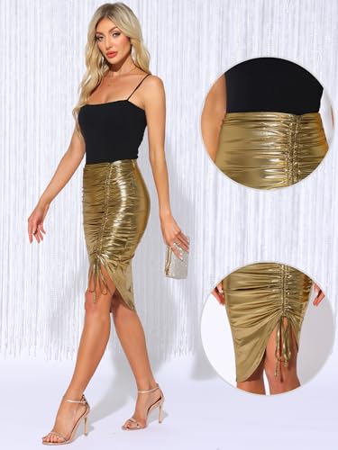 Allegra K Ruched Skirt for Women's High Waisted Party Cocktail Club Bodycon Midi Skirts2