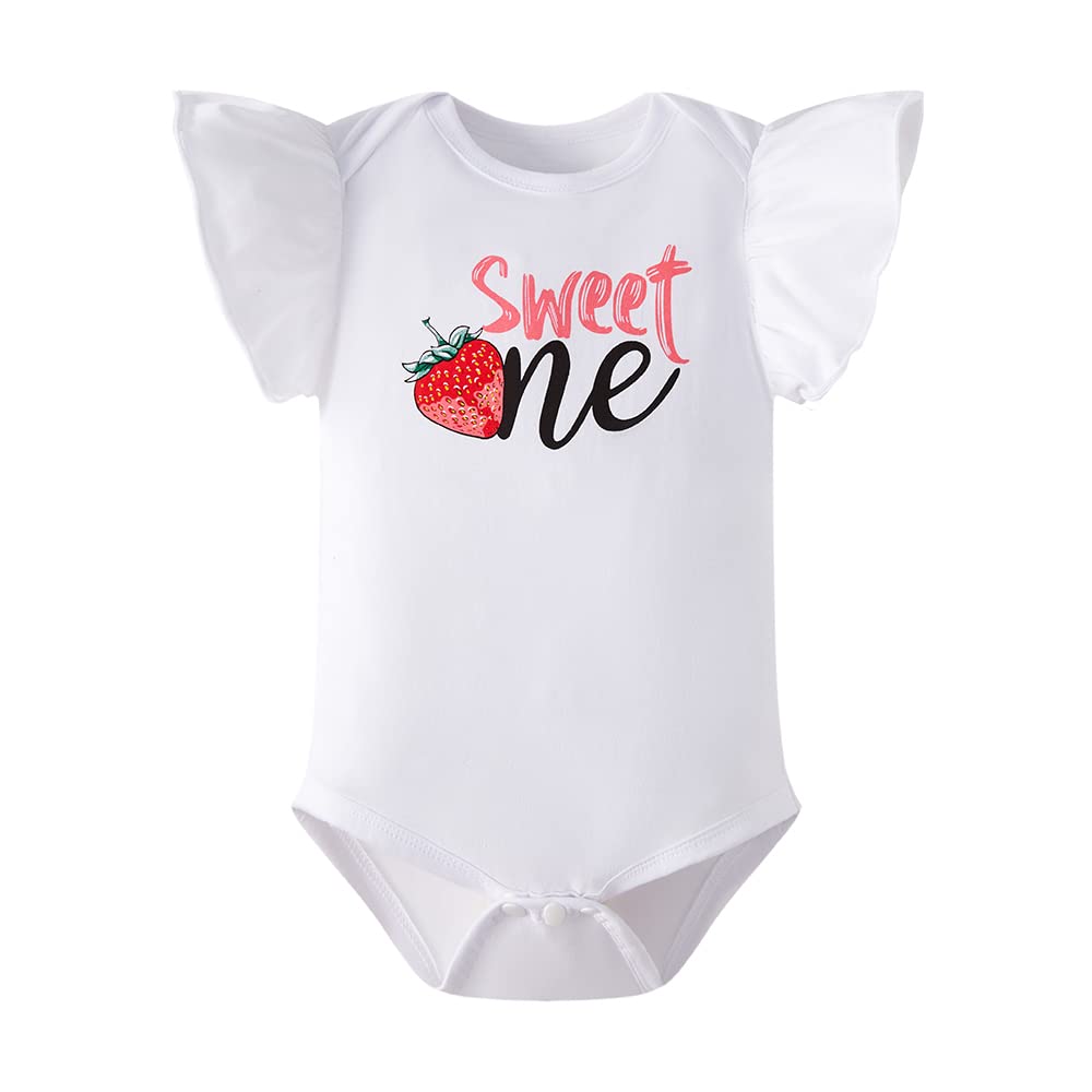 Baby Girls primo compleanno abiti mucca dolce ciambella fragola pagliaccetto pantaloni svasati con fascia set 4 pezzi, fragola, 12-18 mesi, Fragola, 12-18 mesi