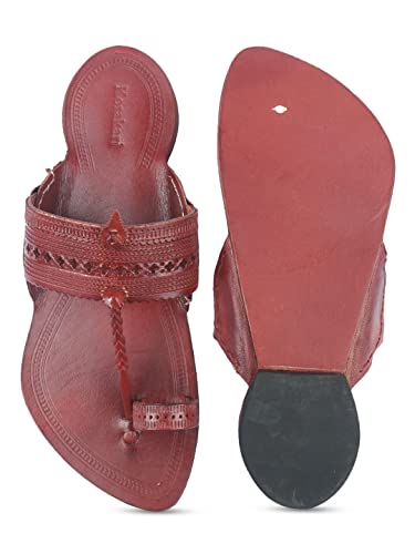 Image of KORAKARI Men Kolhapuri Chappal Handcrafted Sandal Smooth and Comfortable Flip Flops Slipper Stylish Anti Slip Design Genuine Leather Traditional Footwear.