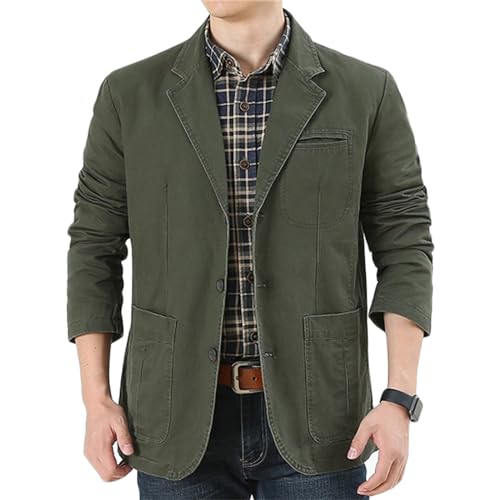 ZH8FCHAN Chaqueta de Traje de algodón Lavado Casual Retro de 3 Botones para Hombres Chaqueta de Trabajo Ligera Chaqueta Deportiva (Green,5XL)