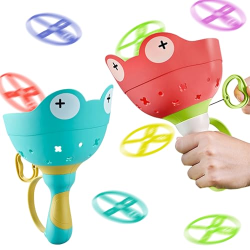 Vlecexs 2Pcs Manuel Soucoupe Lanceur Jeu Capture Manuelle avec 24 Disques en Plein Air Soucoupe Lanceur Jouet Enfants Plus De 3 Ans Jardin Activités Famille Parent Enfant Interaction