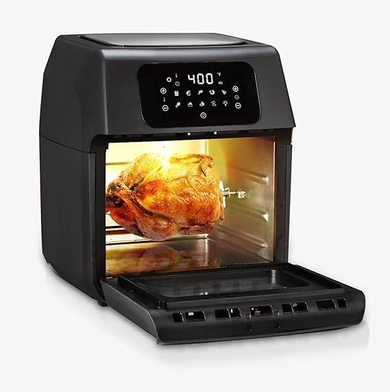 12L Air fryer Oven AT-80368 With 9 Pre set modes, All Accessories Included, Rotisserie Stick And Basket With 3 Trays For Cooking, Bake, Roast And More With Airflow Circulation For Healthy Eating 1800W