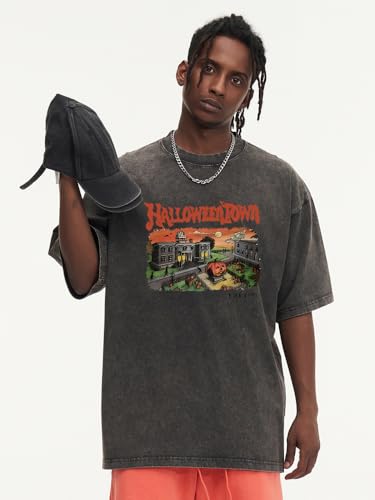 Halloween Shirts Oversized Unisex Vintage Acid Wash T-Shirt Cotton Halloween Fall Short Sleeve Tee Tops for Men Women2