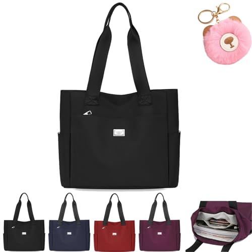 Zcjeaneviln Large Capacity Water Repellent Multi Pocket Nylon Shoulder Bag, Fashion Nylon Tote Bag for Women&Men