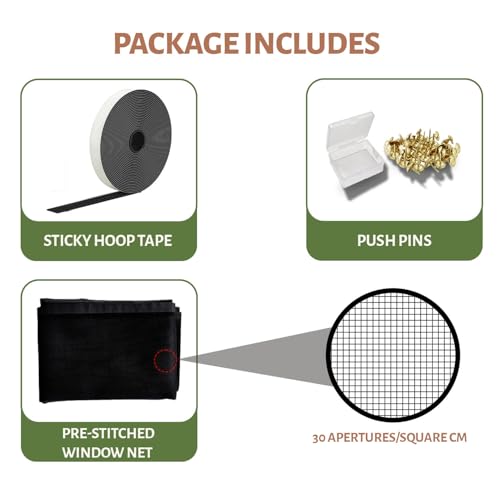 Image of TurtleGrip Standard Size Window Mosquito Net (Size-70x110cms /28x43 Inches /2.30x3.61 Feet - Black) | 120 GSM Stitched Fiberglass Mesh with Strong Hook & Loop Adhesive for Easy Installation