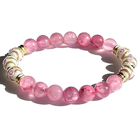 ARTSY Crafts Glow in the Dark Firefly Beads + Gemstone Beads Bracelets, 8mm Natural Crystal Stone Beaded Bracelets for Women Healing Energy Money Wealth Abundance Luck Chakra Grounding (Pink Agate) Cover