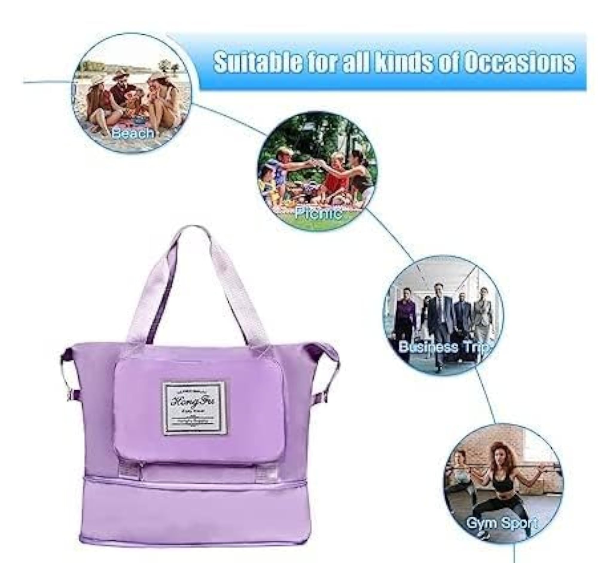 Foldable Waterproof Duffle Bag for Women, Large Travel Bag