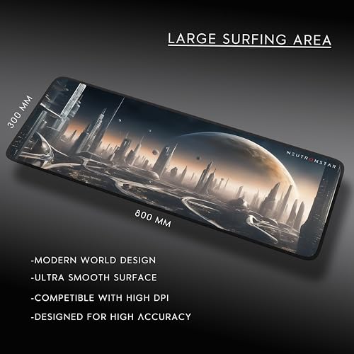Image of NEUTRONSTAR Future City Gaming Mouse Pad, XL Size 800mm x 300mm x 3mm, Stitched Edges, Non Slip Rubber Base,Space Theme, Deskmat, Keyboard Mouse Pad for Office & Home (Universal)