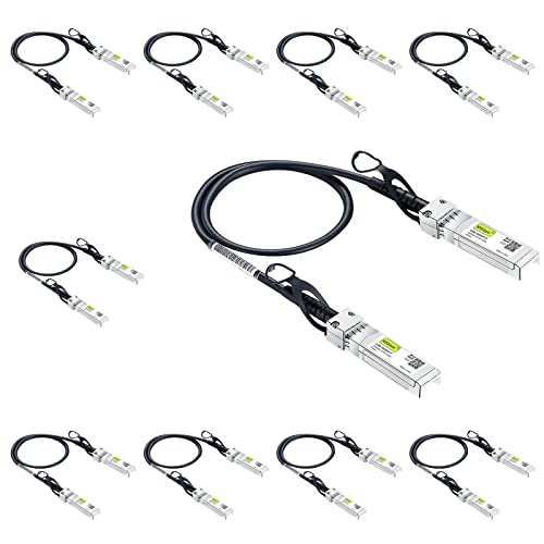 Image of 10Gtek 10G SFP+ DAC Cable - 10GBASE-CU Passive Direct Attach Copper Twinax SFP Cable for Cisco SFP-H10GB-CU0.3M, Meraki MA-CBL-TA-0.3M, Fortinet, Ubiquiti UniFi, D-Link, 0.3-Meter(1ft), 10-Pack