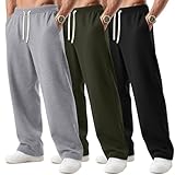 August Alley 3 Pack Big and Tall Men's Sweatpants Open Bottom Athletic Pants Drawstring Elastic Waist with Pockets(Light Mix Gray, Army Green, Black,3X-Large)