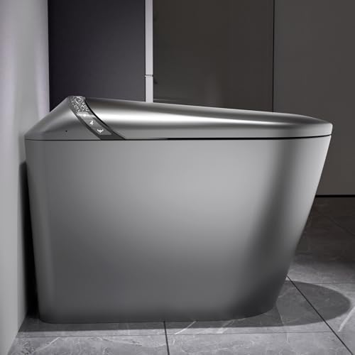 Inodoro inteligente con bidé, asiento de apertura/cierre automático y sensor de pie, descarga de 1.28 GPF, asiento calefactable, secador de aire cálido, luz nocturna, para baño moderno, gris mate miniatura 2
