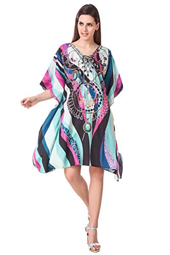Image of RAVI RAJORIA Georgette Digital Printed Beach Wear Kaftan Blue Free Size R800 | Multi Color 2