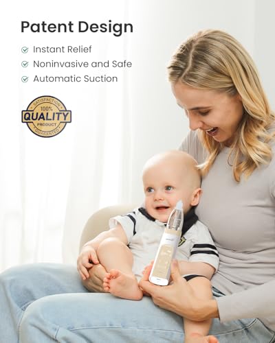 Image of GROWNSY Nasal Aspirator for Baby, Electric Baby Nose Sucker, Automatic Nose Cleaner with Larger Suction Chamber and More Powerful Suction, Music and Light Soothing Function, Beige