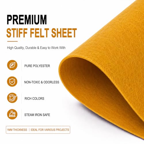 Image of Mustard Gold Large Felt Fabric 36 inch x 36 inch (1 Square Yard), 1mm Stiff Felt Sheet, Nonwoven Fabric for Crafts, DIY Projects, Art, Sewing, Lining & Decorations