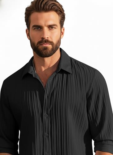 Image of Amazon Brand - INKAST Men's Casual Button Down Shirts Long Sleeve Linen Shirt Fashion Textured Beach Summer Shirt