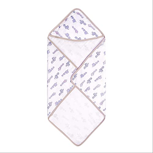 Image of pom-pom SWEET HEARTS Cotton Hooded Swaddle Wrapper for New Born Baby | Two Layer Wrapper /Blanket /Receiving Blanket | Soft, Lightweight and Travel Friendly | (Elephant) (0-6 Months)