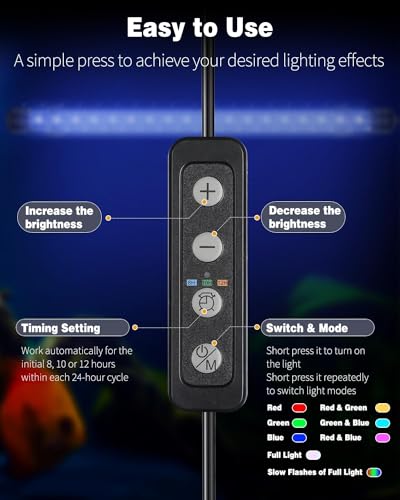 Image of Pawfly 4.2 W Aquarium LED Light 15.2 Inch Underwater Fish Tank Light with Timer Auto On /Off Fish Tank Background Lights with 8 Lighting Modes Submersible Multi-Colored Tube Lights for Decoration
