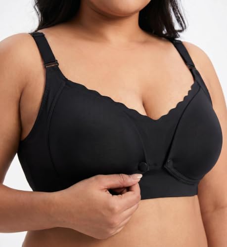 Image of Women's Maternity Feeding Bra, Front Open Snap Button Nursing Bra, Adjustable Shoulder Straps, Wirefree Full Coverage, Soft Non-Padded Breastfeeding Bra for Pregnancy & Lactation