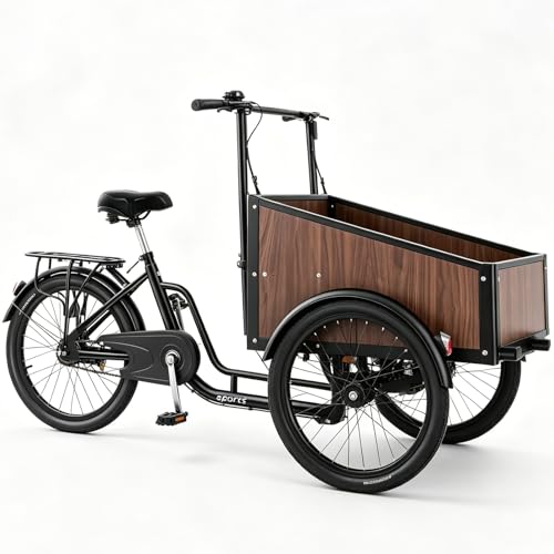 Triciclo para adultos de 20 pulgadas, bicicleta de carga de tres ruedas con compartimento delantero,triciclo de propulsión humana con capacidad máxima de carga 150 kg para transportar niños, compras