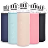 Ferexer wasserflasche Glas 1l mit Tragehenkel, 1000ml trinkflascheGlas Auslaufsicher BPA-frei, großes Wasserglas für...