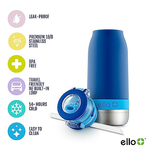 Image of Ello Emma 14oz Insulated Stainless Kids Water Bottle with Straw, Blue