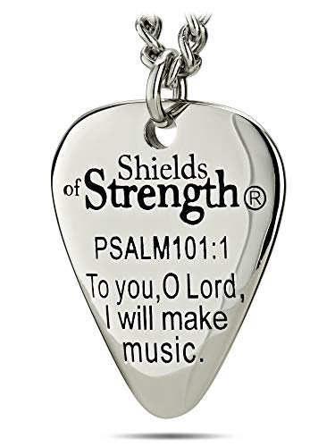 Men's Stainless Steel Guitar Pick Necklace - Psalm 101:13