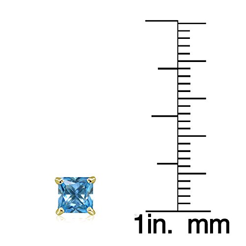 Yellow Gold Flashed Sterling Silver Simulated Gemstone 5mm Princess-cut Stud Earrings3