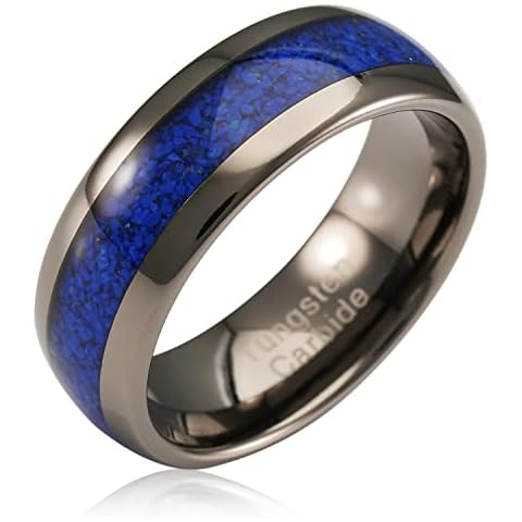 100S JEWELRY Gunmetal Tungsten Rings for Men, Blue Lapis Lazuli Inlay, Dome Shape, Wedding Engagement Promise Band, Sizes 6-16 (Tungsten, 10) Cover