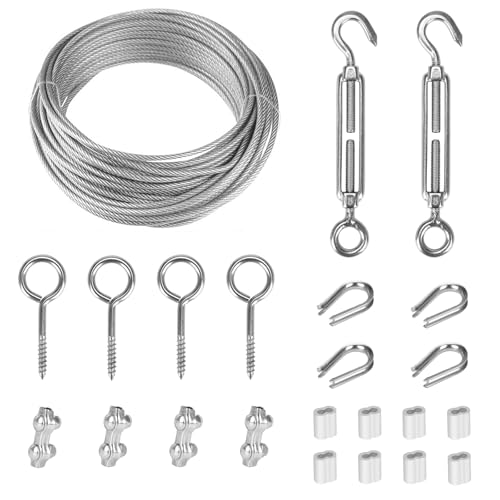 TooTaci 15M Garden Wire Kit, 2mm Wire Trellis Kit Includes Vine Eyes & Stainless Steel Cable Rope, PVC Coated Support for Climbing Plants, Fences, and Outdoor Gardens