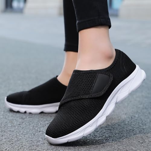 Mocasines negros fáciles de poner con correa ajustable para caminar 6