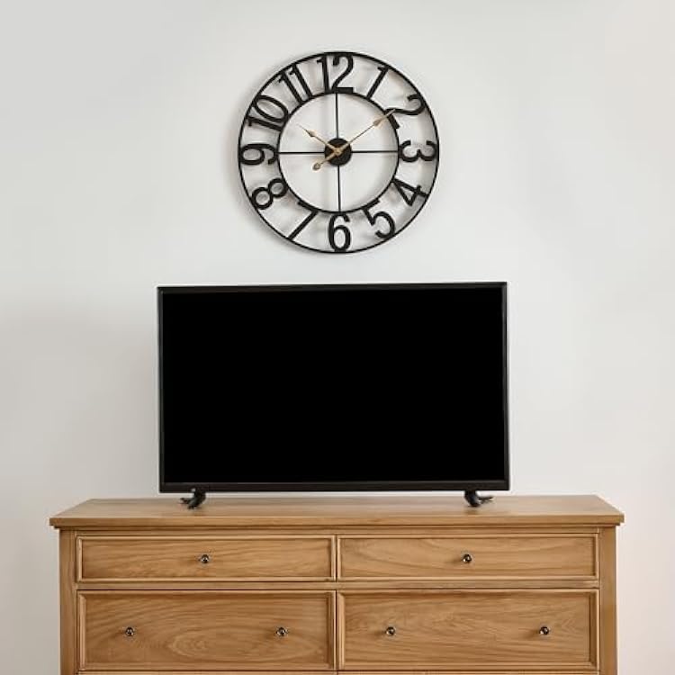 30 Inch Oversized Wall Clock, Battery Operated Silent Non Ticking Black Metal Wall Clocks for Living Room Decor, Extra Large Decorative Clock for Home, Office, Farmhouse Vintage Style