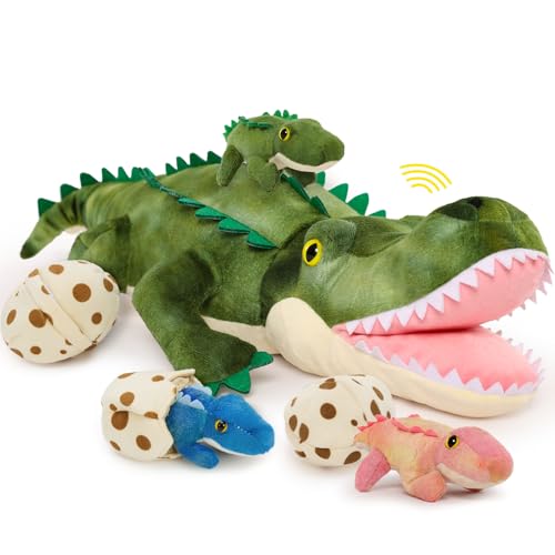 Image of Talking Alligator Stuffed Animal with 3 Babies & 3 Eggs, 23.6 inch