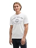TOM TAILOR Camiseta de Algodón Con Logo Estampado Camiseta de algodón con logo estampado, Hombre, Blanco (20000-blanco), L