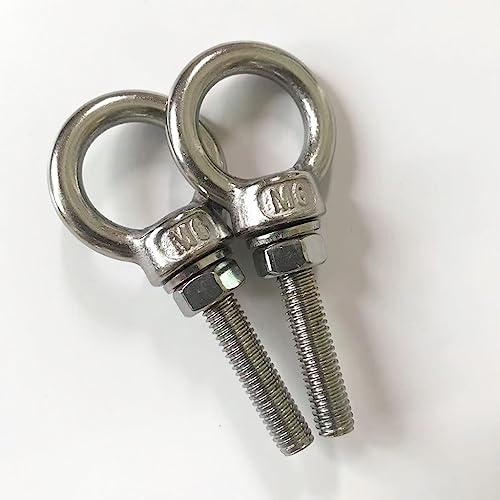 Image of Shoulder Eye Bolt, M6 Stainless Steel Eye Bolts1.2 Heavy Duty EyeBolts Screws, 5 PCS M6 (Thread Length 30mm), Accessories Include Nuts and Washers Set