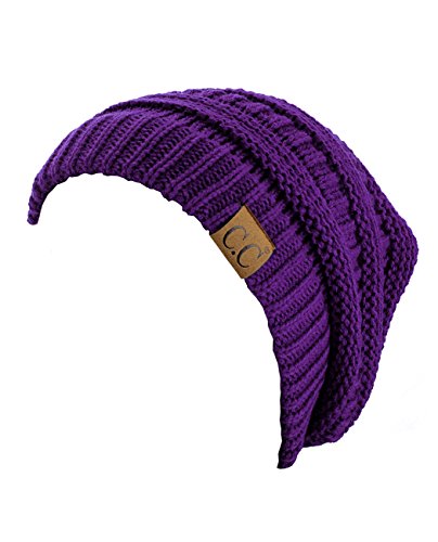 C.C Trendy Warm Chunky Soft Stretch Cable Knit Beanie Skully, Deep Purple,One Size