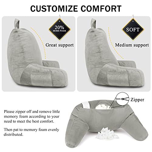Lovtex Reading Pillow With Removable Cover, Back Pillow For Sitting Up In Bed With Arms And Pockets, Bed Rest Pillow Adult, 20 X 15 Inches(Light Grey) #TOP2