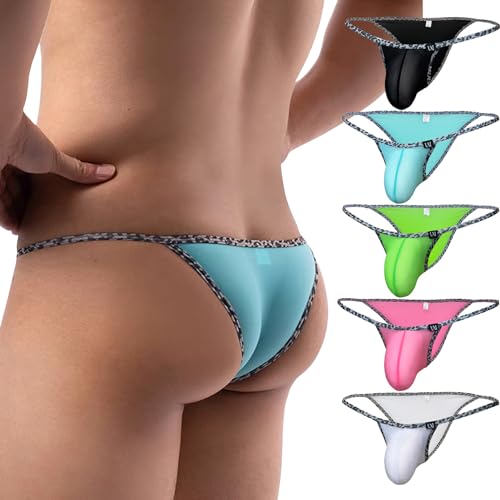 Men's Sexy Low-Waist Thin Bulge Pouch Bikini Briefs String Breathable Leopard Pattern Underwear - Main Image