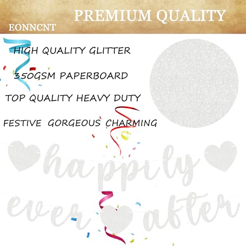 Image of Pre-Strung Happily Ever After Banner - Silver Glitter Bachelorette Bridal Engagement Party Decoration Supplies, Bachelorette Wedding Party Banner for Engagement, Bridal Shower, Wedding Party Photo Booth Props