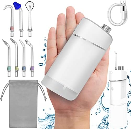 Portable Water Flosser， Travel Water Pick Mini Cordless Oral Care for Teeth Cleaning Gums with 7 Jet Tips, Braces Kit, Dental Care, Telescopic Water Tank, 3 Modes IPX7 Waterproof for Home