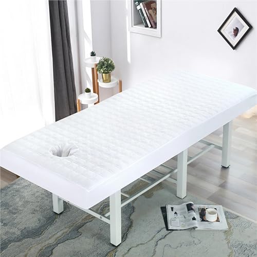 Colchoneta Masaje Grueso Antideslizante, Tapete Camilla Masaje SPA con Orificio, Colchón Salón Belleza, para SPA, Hotel y Salón(White,70 x 190 cm)