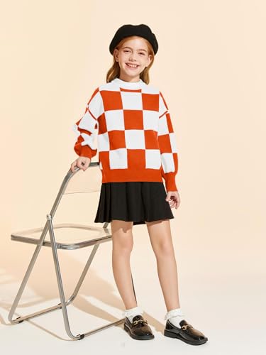 Image of Girls Sweaters Kids Fashion Plaid Mock Neck Pullover Sweater Tops 5-14 Years