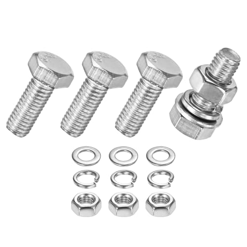 M METERXITY 4-Pack Hex Head Screw Bolt with Nuts Flat &amp; Lock Washers M5x12mm Stainless Steel Bolts and Nuts Kit Fully Threaded Metric Bolt Assortment for Equipment/Machinery