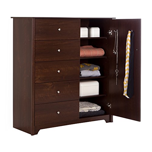 South Shore Vito Door Chest with 5 Drawers and Adjustable Shelves, Sumptuous Cherry