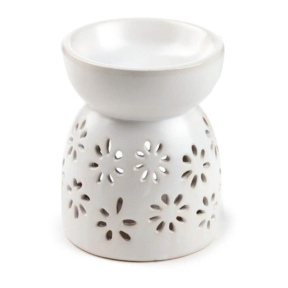 Puckator Eden Daisy Cut Out Ceramic Oil & Wax Melt Burner - Wax Melt Burners Warmer - Boho Bedroom Decor Diffuser Scent Tea Light Burner Holder - House Warming Gift - Aromatherapy Set
