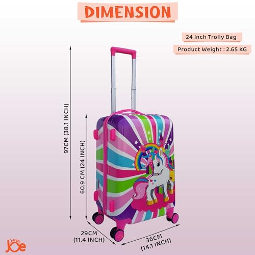 Image of JUNIOR JOE Abs Plastic Hard Shell 8 Wheels 24 Inch 360 Degree Rolling Wheels Travel Trolley Suitcase for Kids (Luggage-5), Pink
