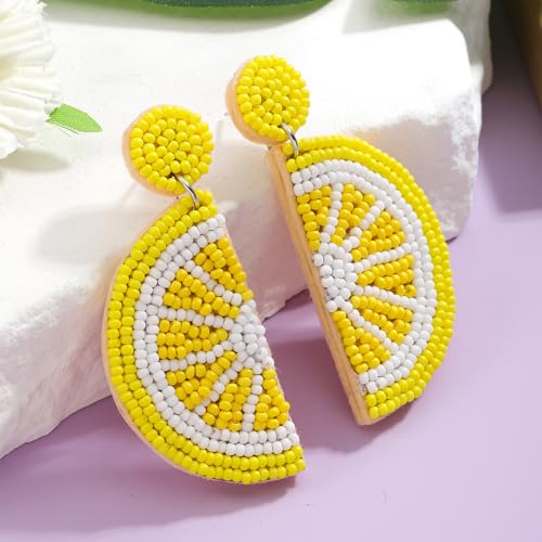 Fruit Earrings for Women Cute Orange Lemon Beaded Earring Handmade Beaded Fruit Drop Dangle Earring Boho Summer Beach Jewelry4
