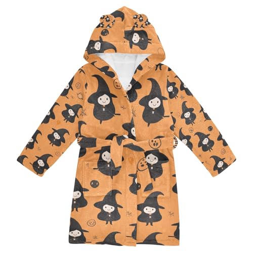 GuoChe Halloween Witch Pattern Background Kids Hooded Robes Sleepwear For Kids