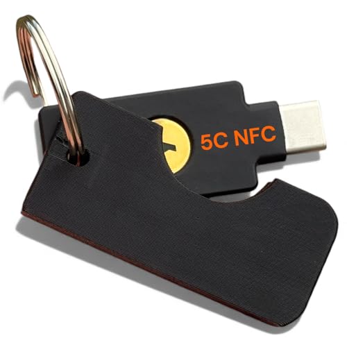 Protective Flip Case Compatible with YubiKey 5C NFC - Keychain Holder - Durable Cover with Secure Keyring (Black)