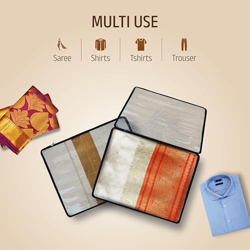Image of Crasome Saree Bags /Covers for Storage Big Size With Zip Closure for Clothes Bags and Wardrobe Organizer With Transparent Window (Black TS - 4)
